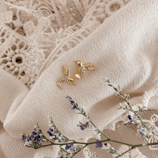 Crystal hummingbird studs - gold