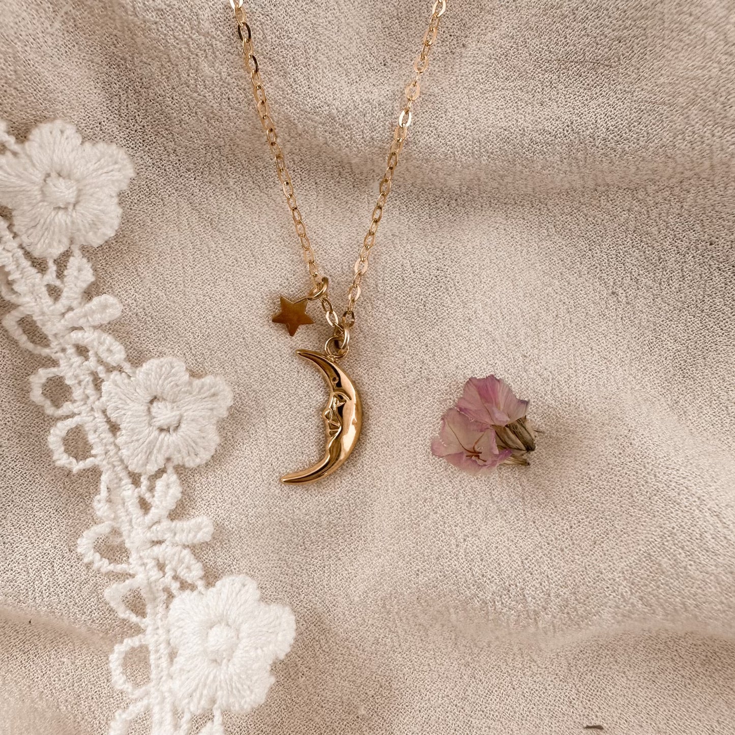 Moon + star necklace - gold