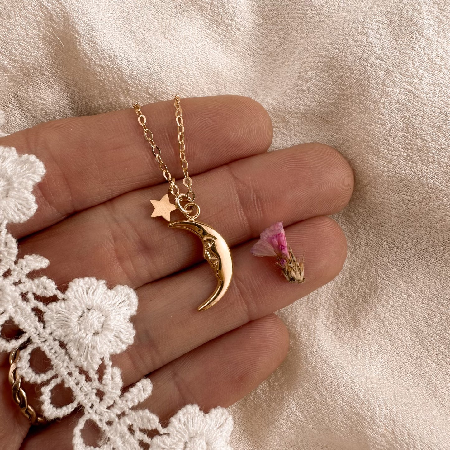 Moon + star necklace - gold