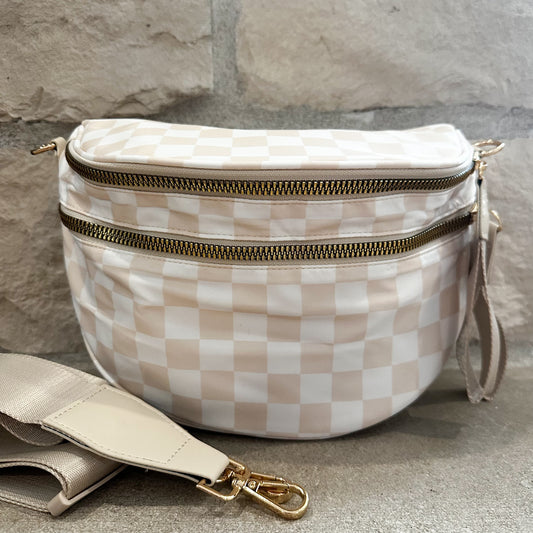 Oversized Crossbody - Beige Checkered