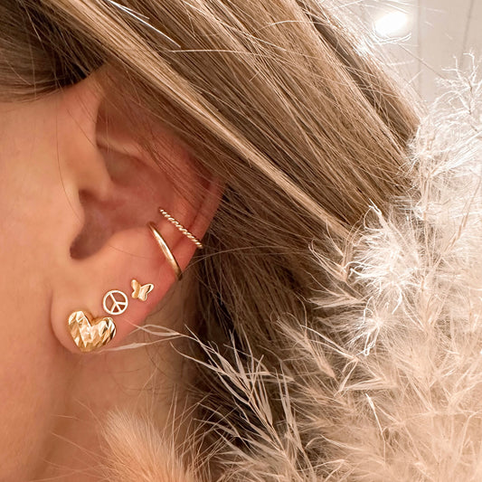 Textured heart studs - gold