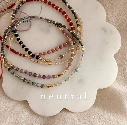Beaded adjustable bracelets- pack of 5 neutral