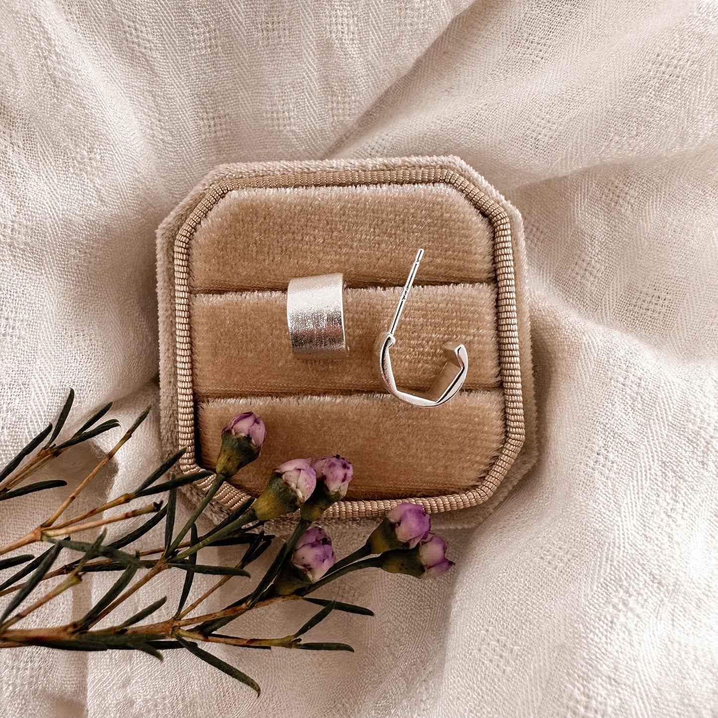 Brushed Silver wide hoops