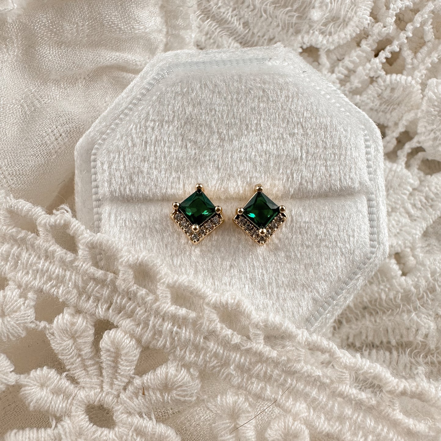 Emerald Diamond Studs