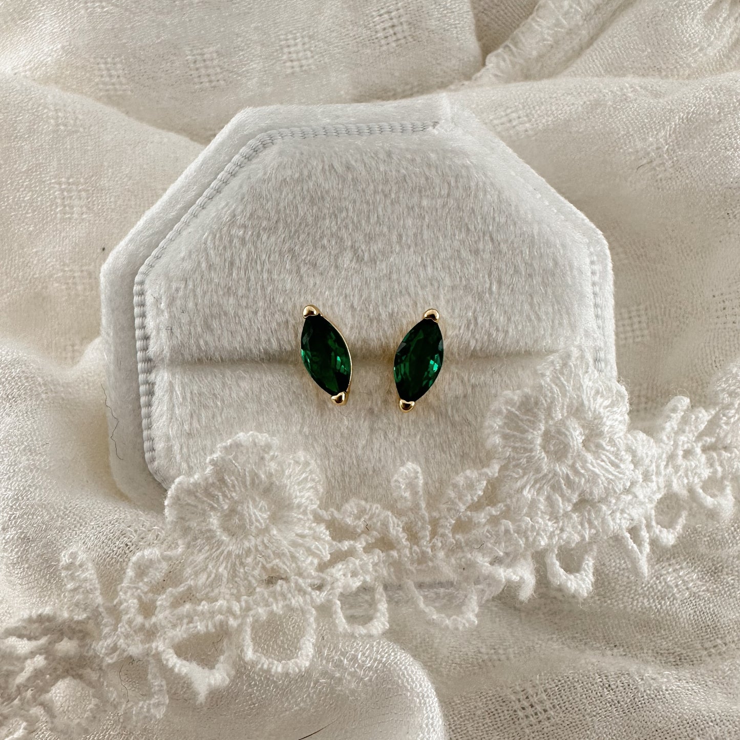 Emerald Marquise Studs