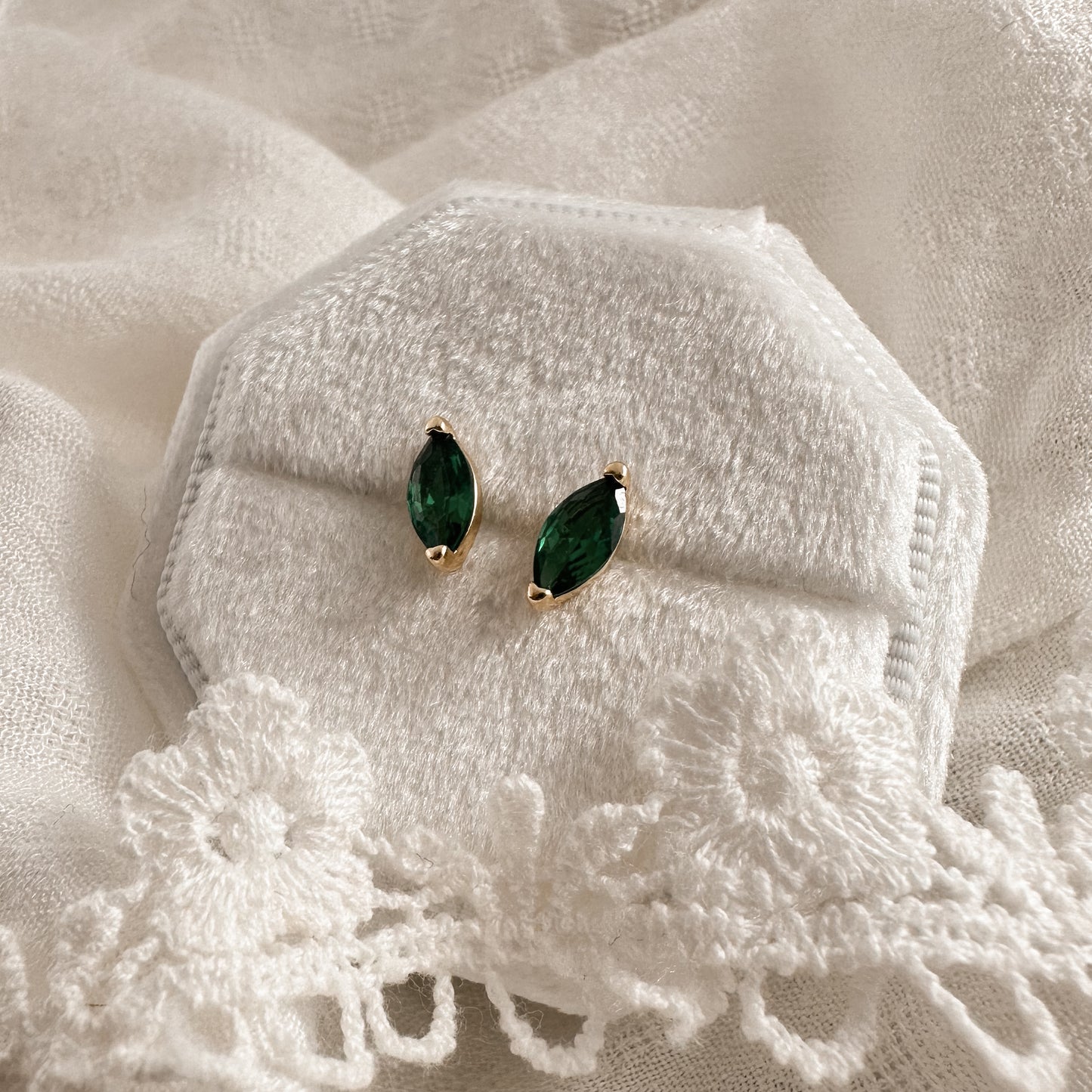 Emerald Marquise Studs
