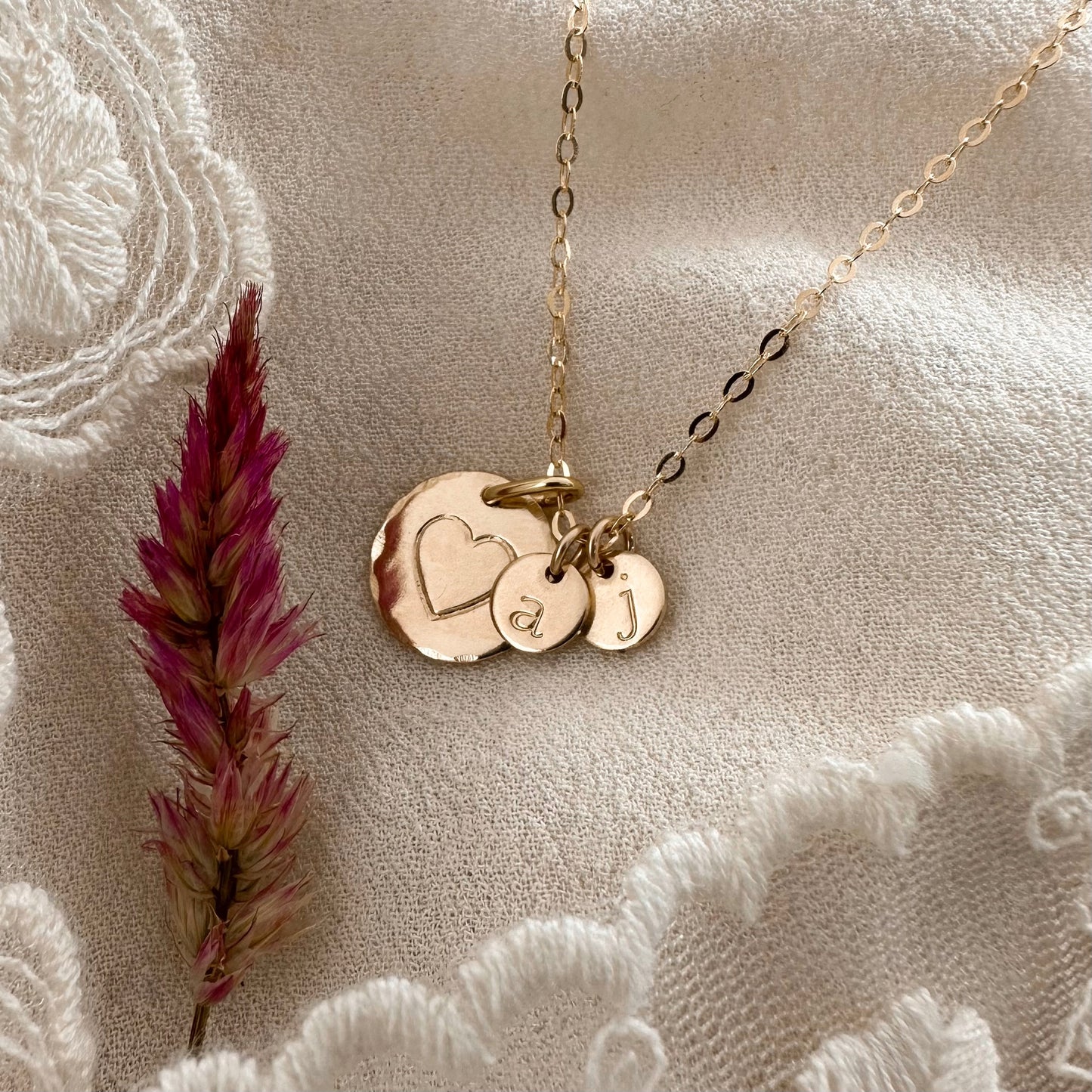 Custom open heart + initial necklace - gold