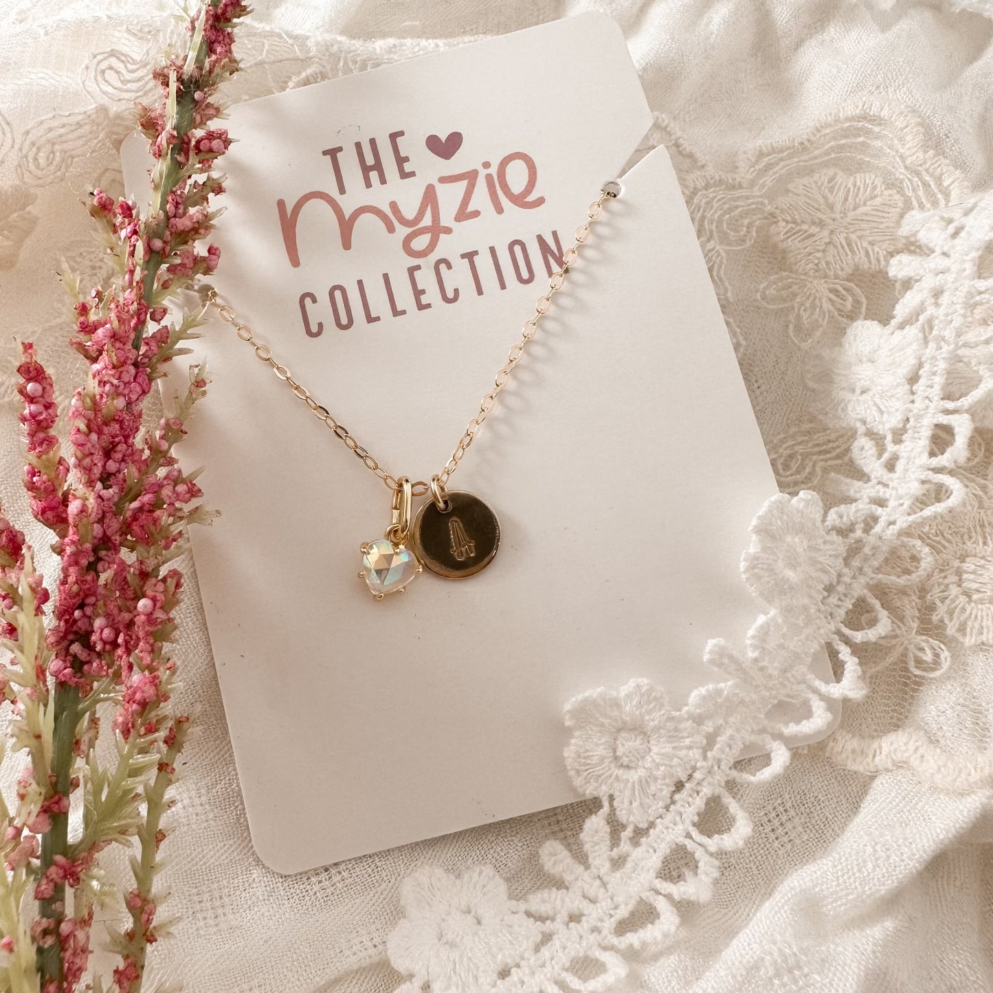 Monogram opal crystal heart necklace - Myzie collection