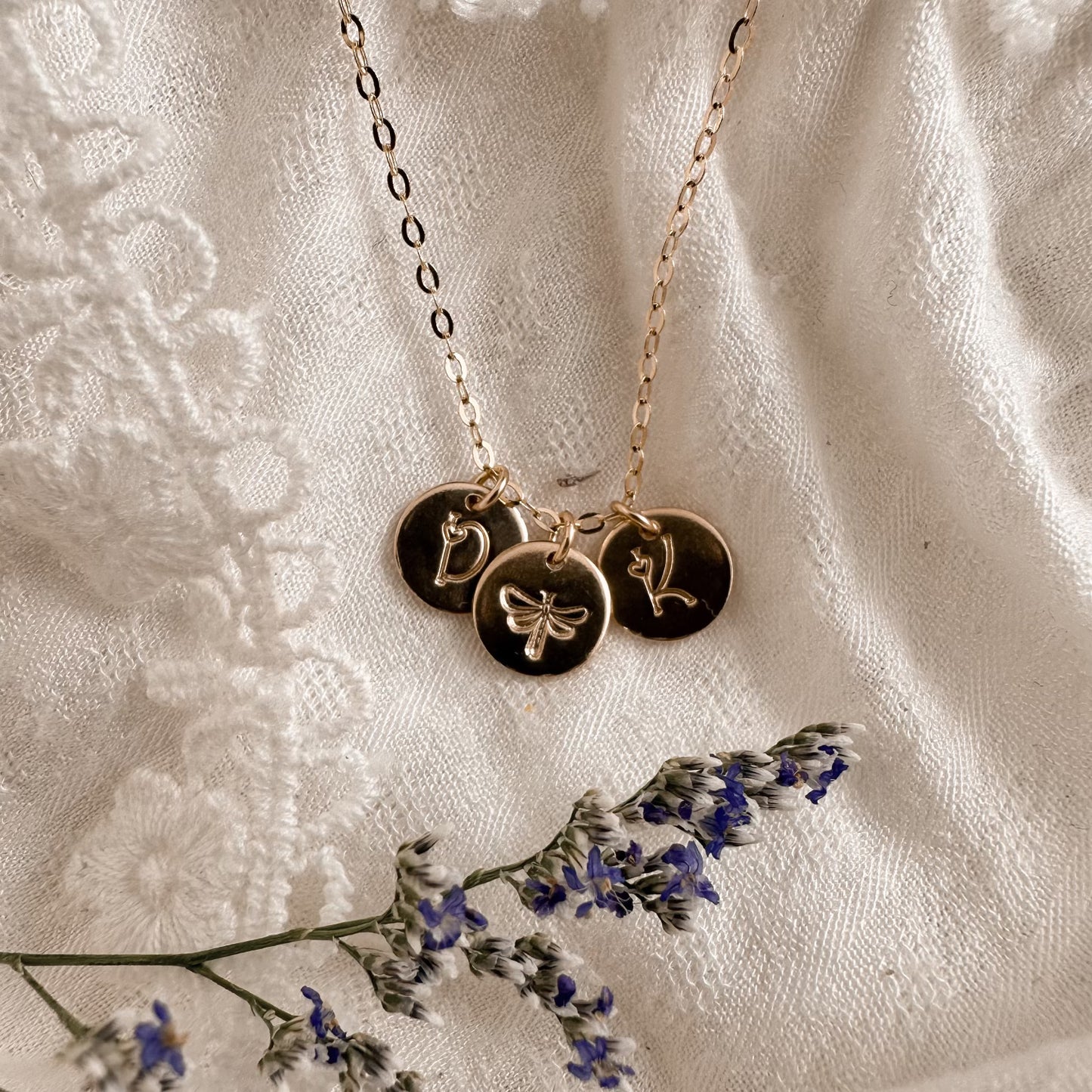 Custom initial disc necklace - gold