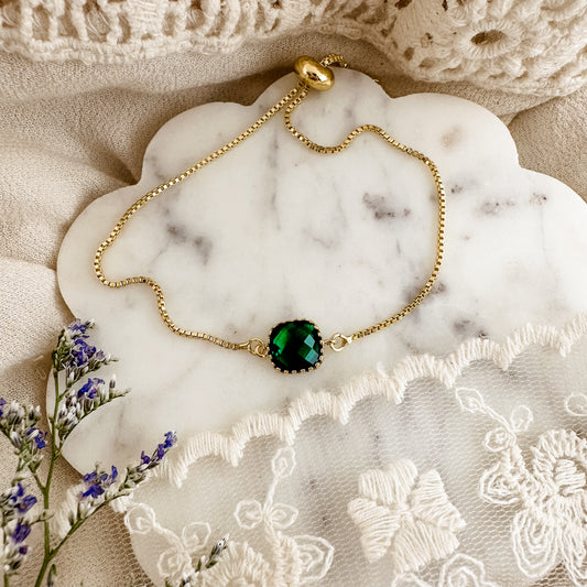 Emerald square gemstone slide bracelet - gold