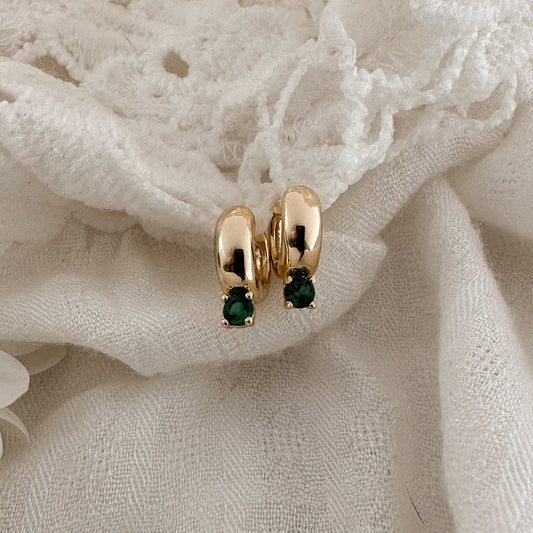Emerald stone hoops