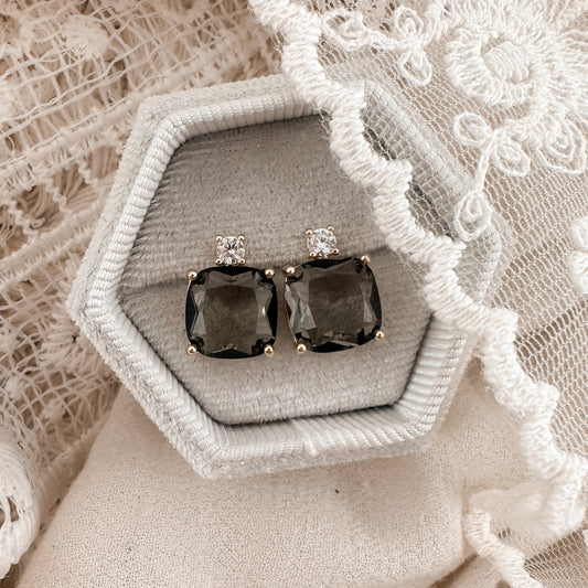 Square Charcoal + Crystal studs