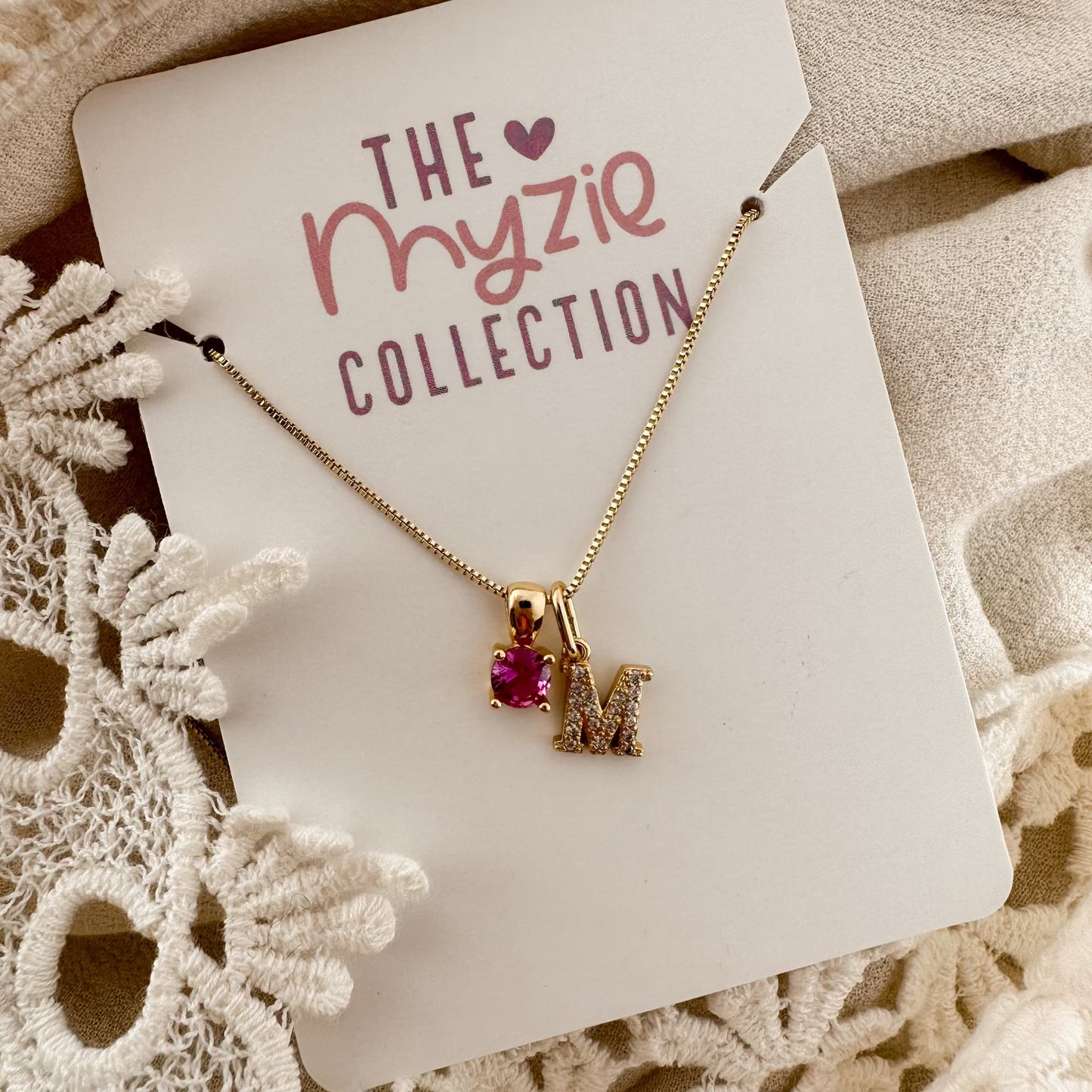 Crystal initial + birthstone necklace - Myzie Collection