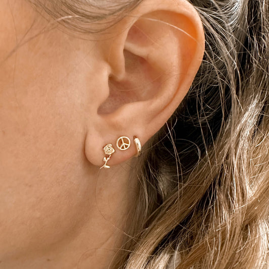 Mini peace symbol studs - gold