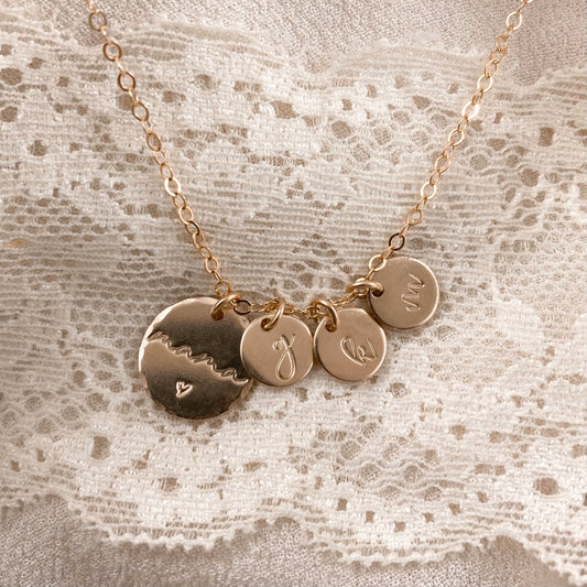 Custom mama + initial necklace - gold