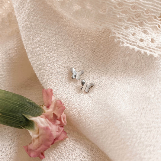 Tiny butterfly studs - silver