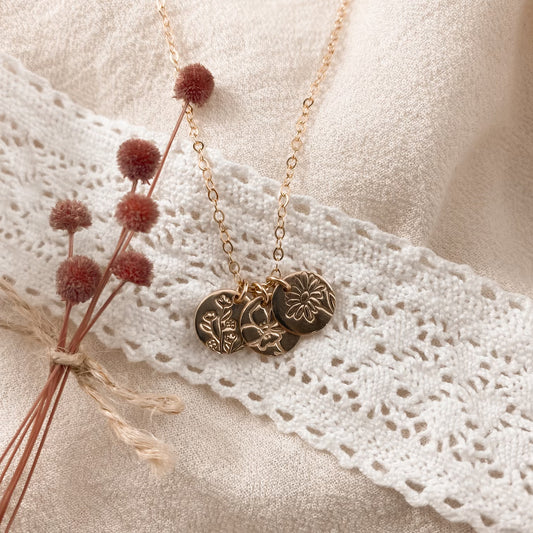 Custom petite birth month flower necklace - gold