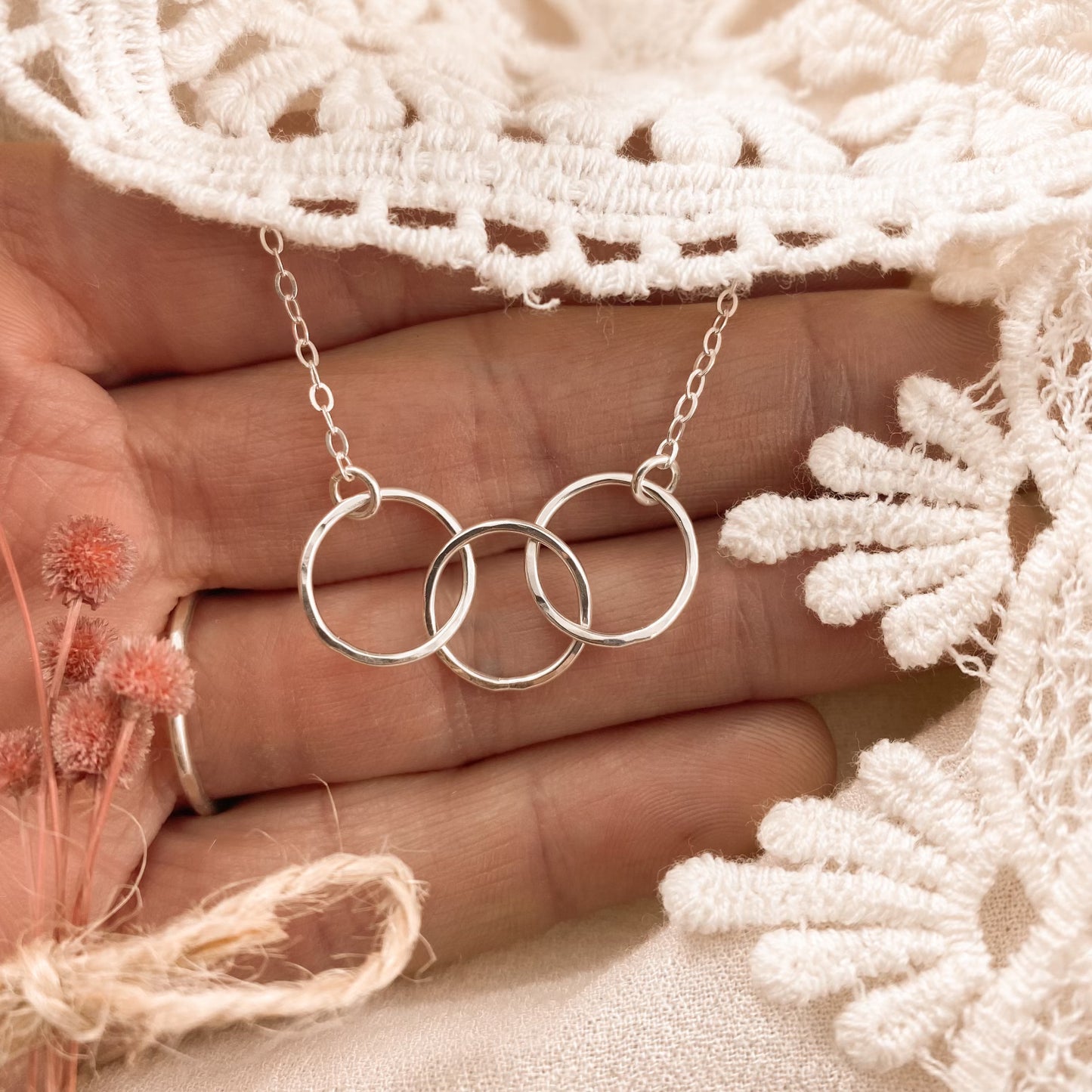 Triple hammered infinity necklace - silver