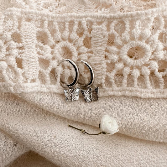 Monarch butterfly hoops - silver