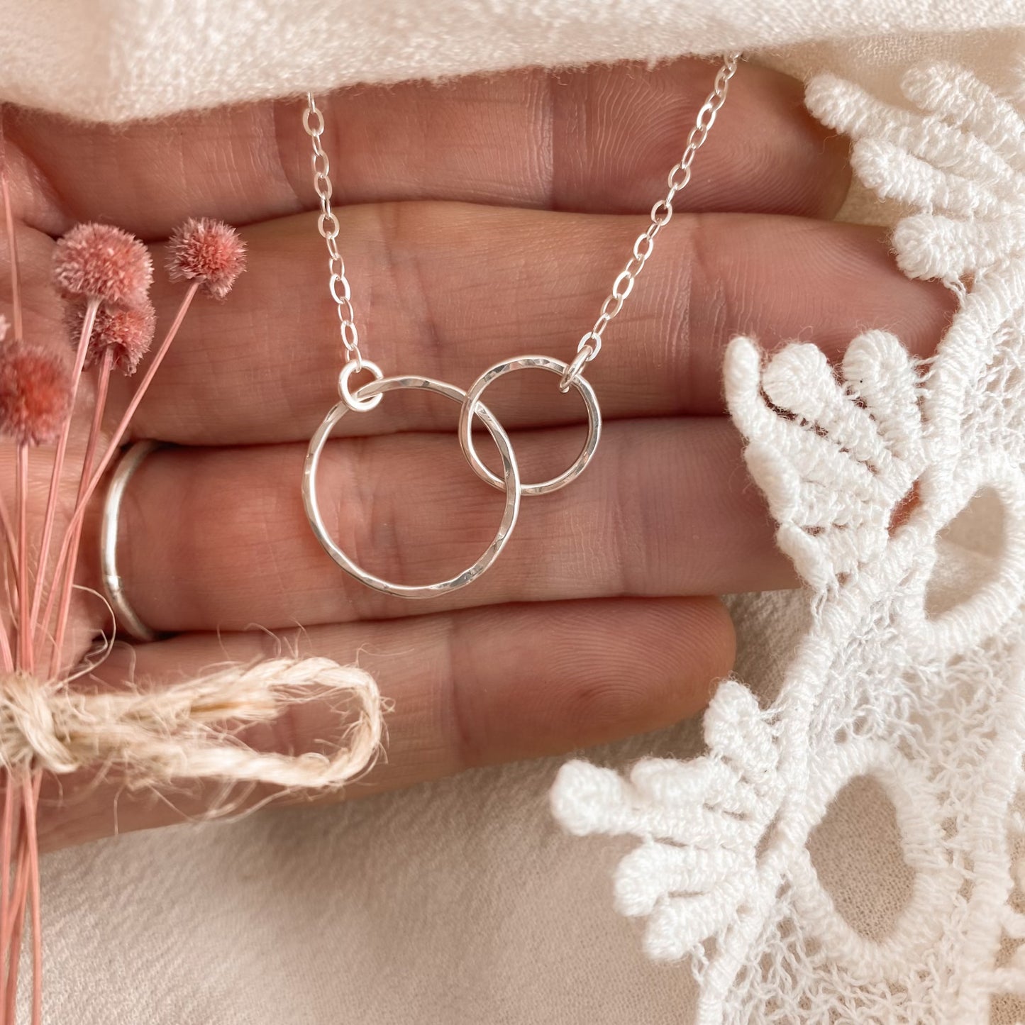 Double hammered infinity necklace - silver
