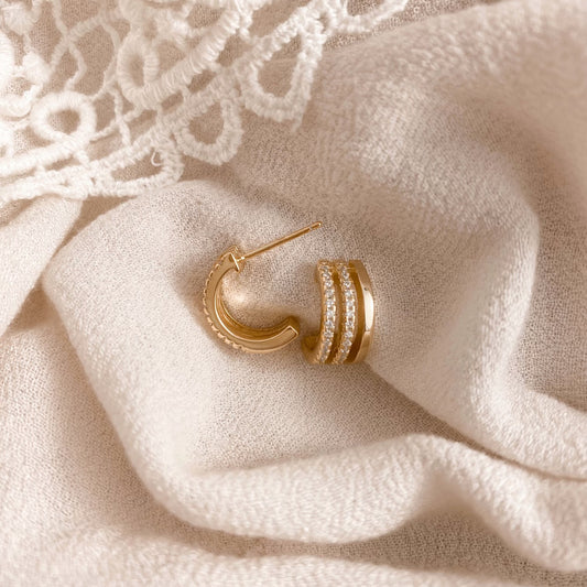 Crystal half hoop stud - gold